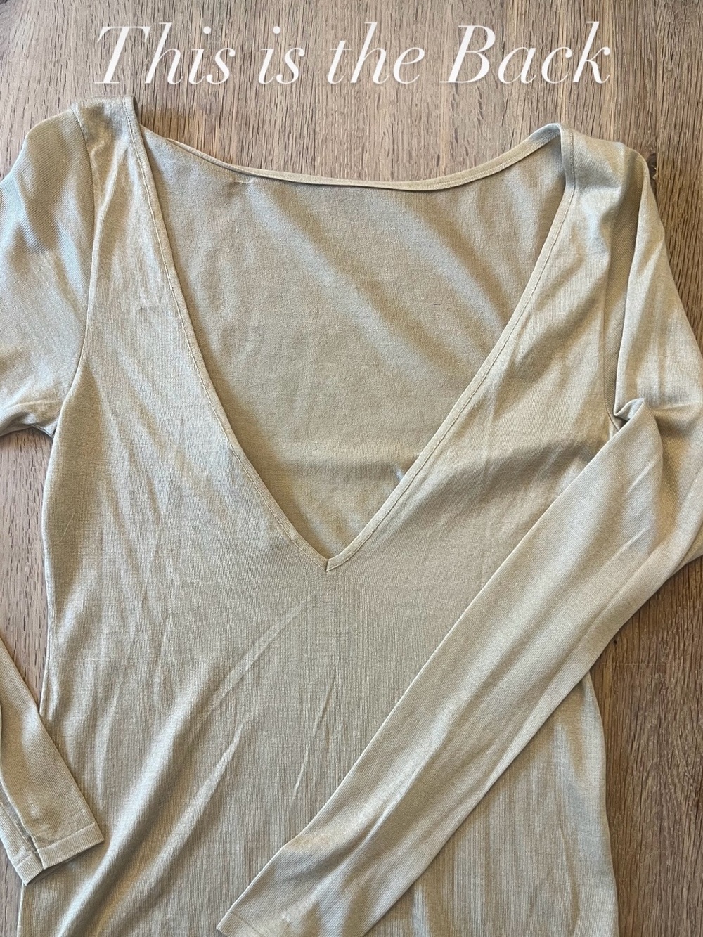 Ralph Lauren Collection Back Deep V Long Sleeve Knit Top in Light Beige
